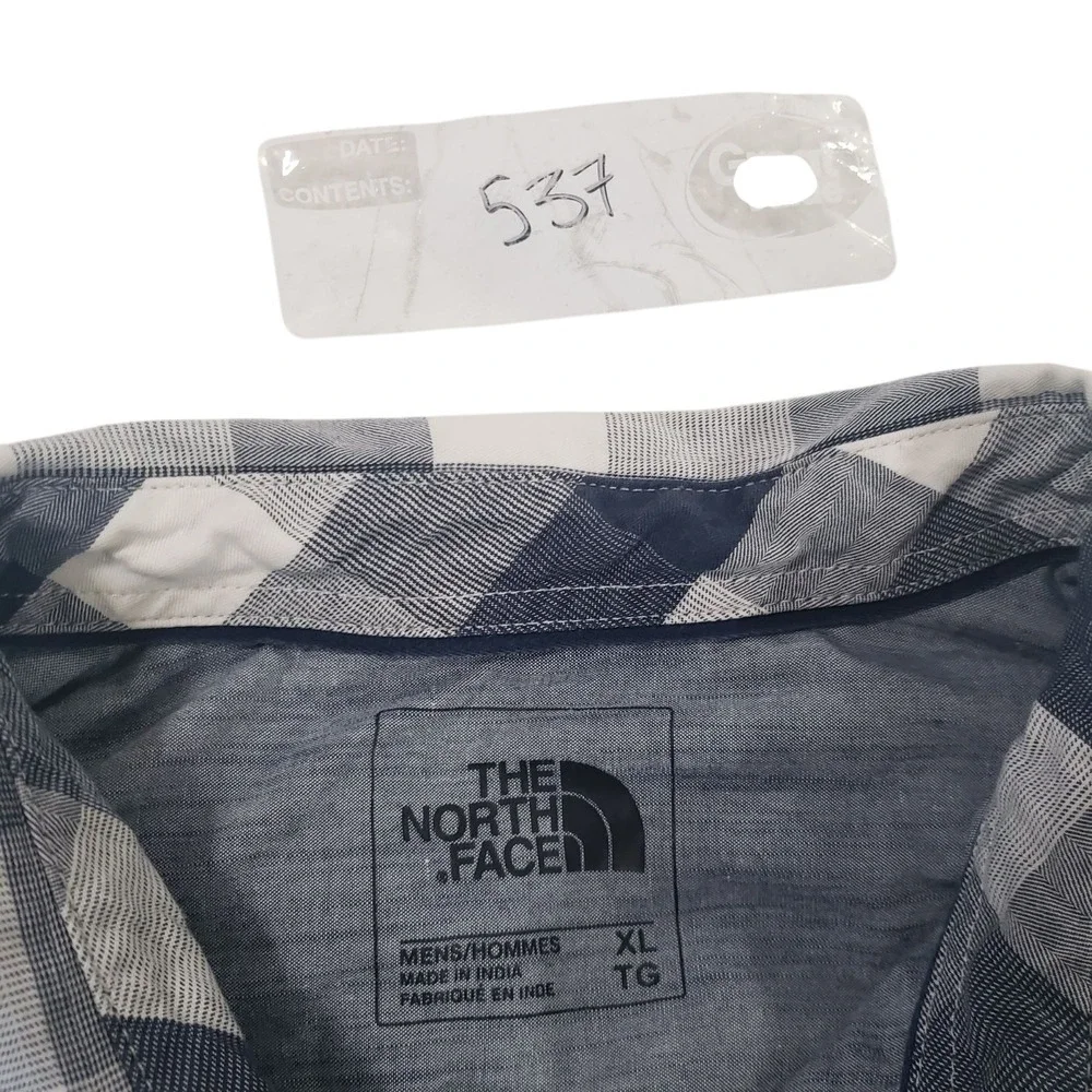 The North Face Button Up Shirt Mens Navy Blue White XL Plaid Chest Pocket Casual